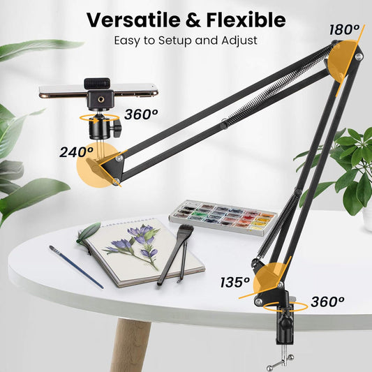 ADJUSTABLE MOBILE STAND HOLDER WITH FLEXIABLE ARM 360° ROTATION CLAMP FOR DESK TABLE
